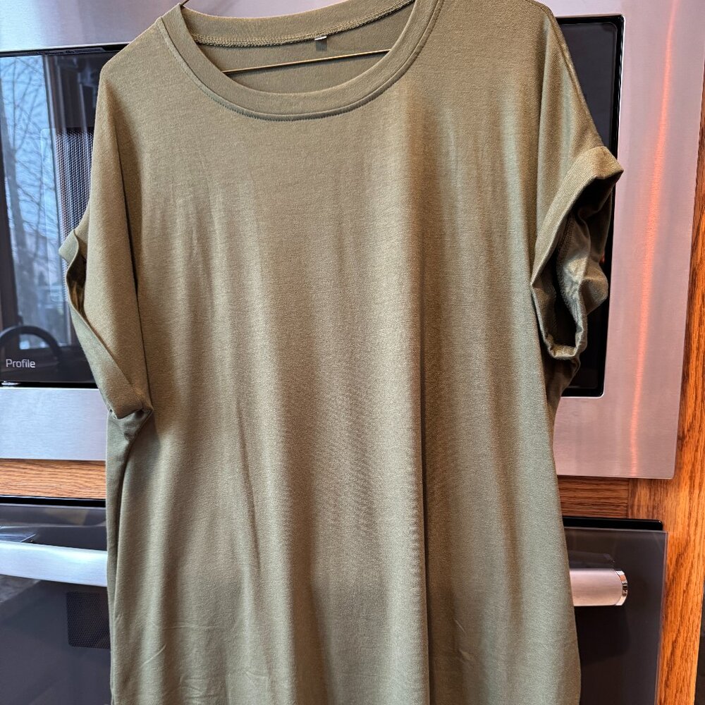 HOTOUCH Summer Shirt Dress Short Sleeve Green L